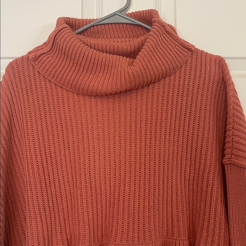 Free People Layer Cake Cowl Neck Peplum Rusty Rose Terracotta Knit Sweater - Picture 5 of 12